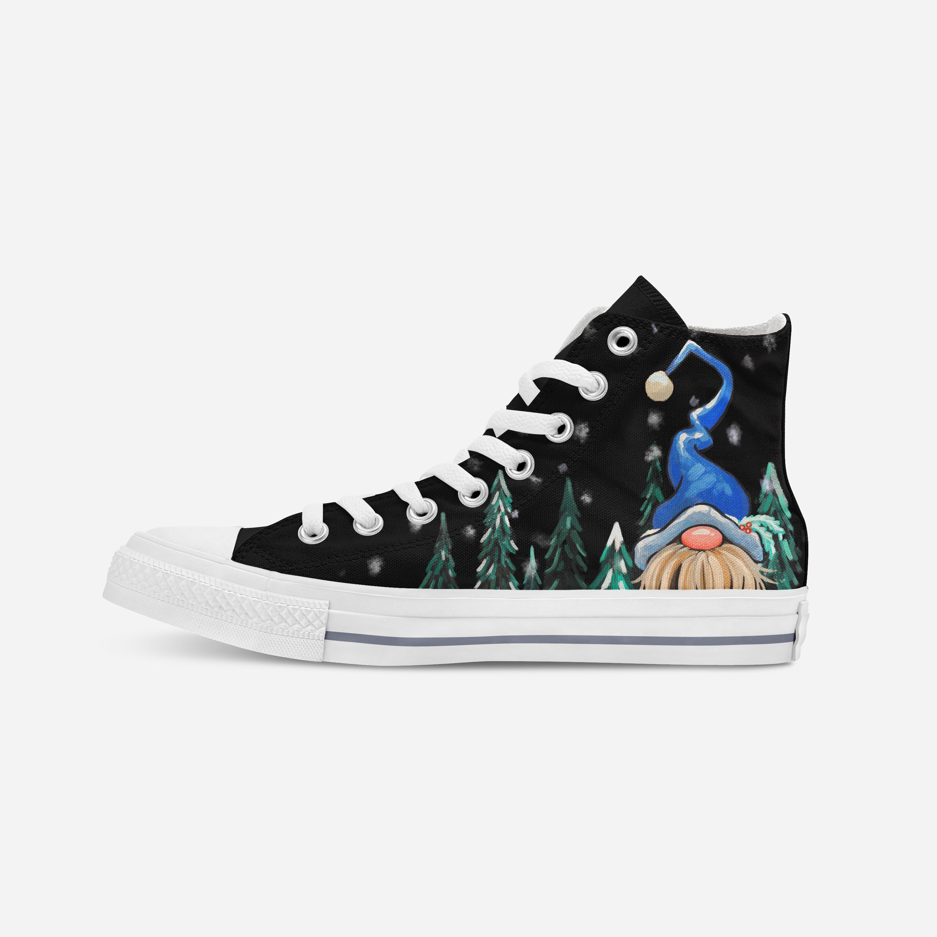 “Gnome in winter” | Hand-painted hit-top canvas shoes