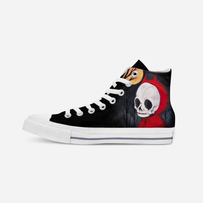“Red hat skull boy” | Hand-painted hit-top canvas shoes
